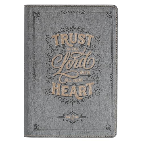 Christian Art Gifts Classic Journal, Trust in the Lord Proverbs 3:5 Inspirational Scripture Notebook, Ribbon Marker, Charcoal Gray Vegan Leather Flexcover, 336 Ruled Pages