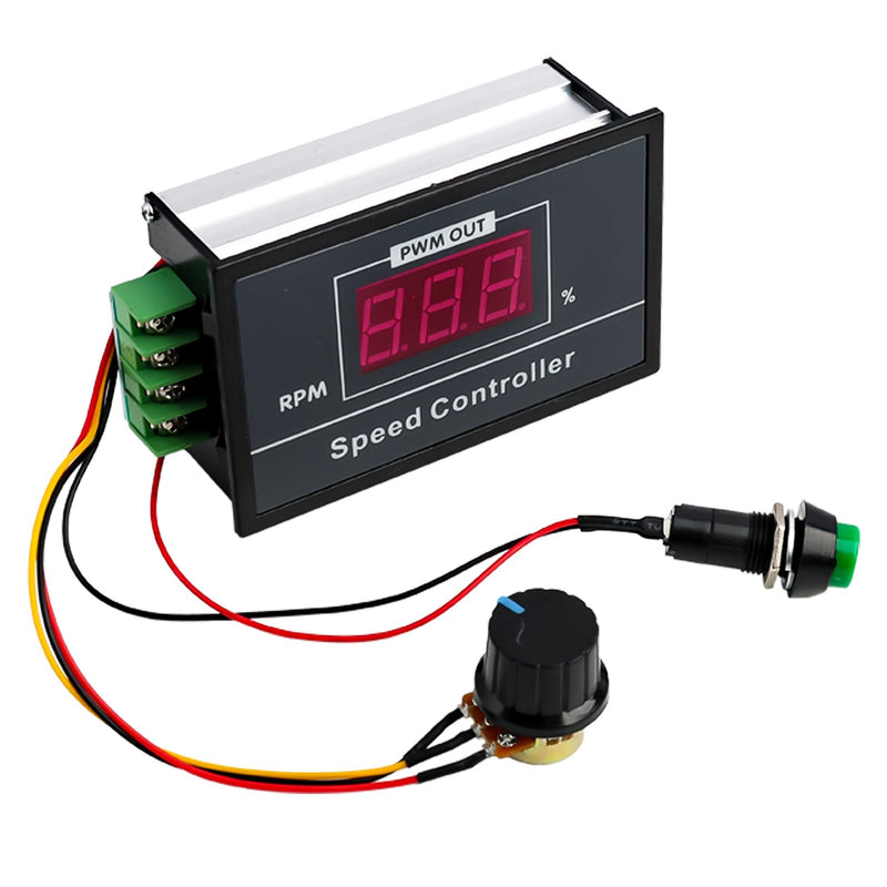 Speed Controller for DC Motor, PWM Regulator Continuously Adjustable, Input DC 6V, 12V, 24V, 36V, 48V, 60V, 0-30A, with Start/Stop Switch, LED Display, Easy to Use for Motor Control