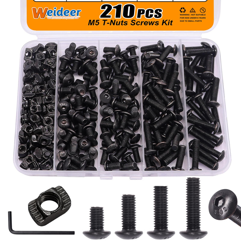 [Australia - AusPower] - weideer 210PCS M5 T-Nuts Screws Assortment Kit,Compatible with Rail Mount,Replacement for M-Lok Nut Screw,M5 Nut and Bolt Assortment Sets for 2020 Series Standard Aluminum Profile 