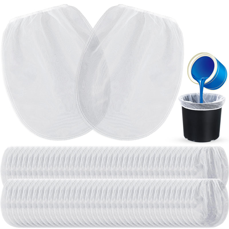 Boao 120 Pieces Paint Filter Strainer Bags White Fine Mesh Paint Strainer Bags Elastic Top Disposable Bucket Filter for Painting, Gardening, Plant Protection (1 Gallon) 1 Gallon