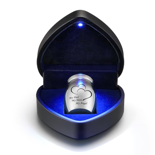 Dletay 1.57 Inches Small Cremation Keepsake Urns for Human Ashes with Heart Box Mini Cremation Urn Small Funeral Urns for Ashes Stainless Steel Funeral Urn-My Dad My Hero My Angel My Daddy-Heart Box