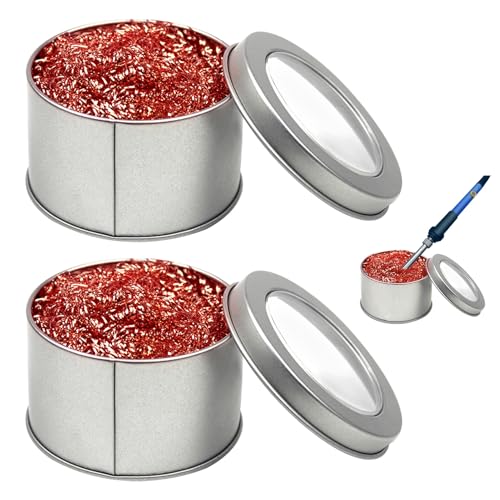 Soldering Tip Cleaner, Soldering Tips Reactivator, Brass Soldering Iron Cleaner, No Water Add, Soldering Sponge, Soldering Accessories, with Box Soldering Accessories, for Cleaning the Soldering Tip, Pack of 2