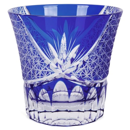 Japanese Whiskey Glass, Edo Tokyo Kiriko Style, Cobalt Blue Hand-Cut blue-022-01 1