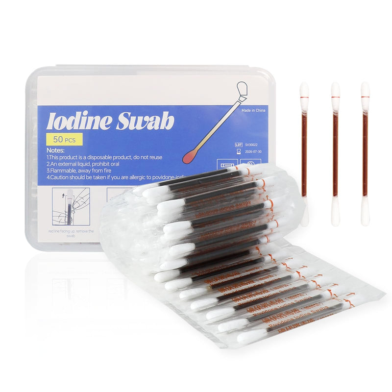 [Australia - AusPower] - First Aid Cotton Swabs with Povidone Iodine (50 Swabs) - Portable Skin Care, Includes Reusable PP Case | Travel, Home & Outdoor Use | Gentle for Adults & Kids 50 PCS 