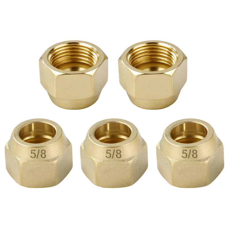 [Australia - AusPower] - Premium Brass Flare Nut Set - SAE 45° Flare Tube Fittings for Air Conditioning & Copper Pipe Extension Butt (5/8", 5 Pack) 5/8in 