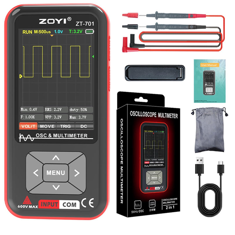 [Australia - AusPower] - 2 in 1 Handheld Oscilloscope with Multimeter 5MHz Bandwidth with Auto Waveform Measurement 3.2" IPS Color Display USB-C Rechargeable for Electronics Repair and Engineering 