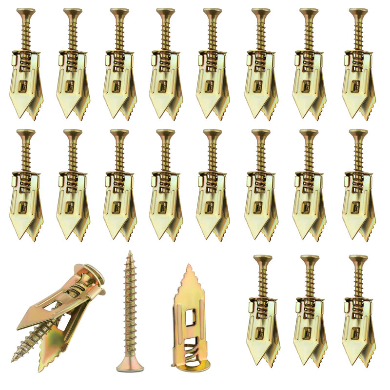 [Australia - AusPower] - 40Pcs Self Drilling Drywall Anchors and Screws Kit - Zinc Plated Steel Wall Anchors for Drywall Heavy Duty, No Drill Or Holes in Wall, for TV, Shelf Straps, Cabinets (20PCS Screws and 20PCS Anchors) 