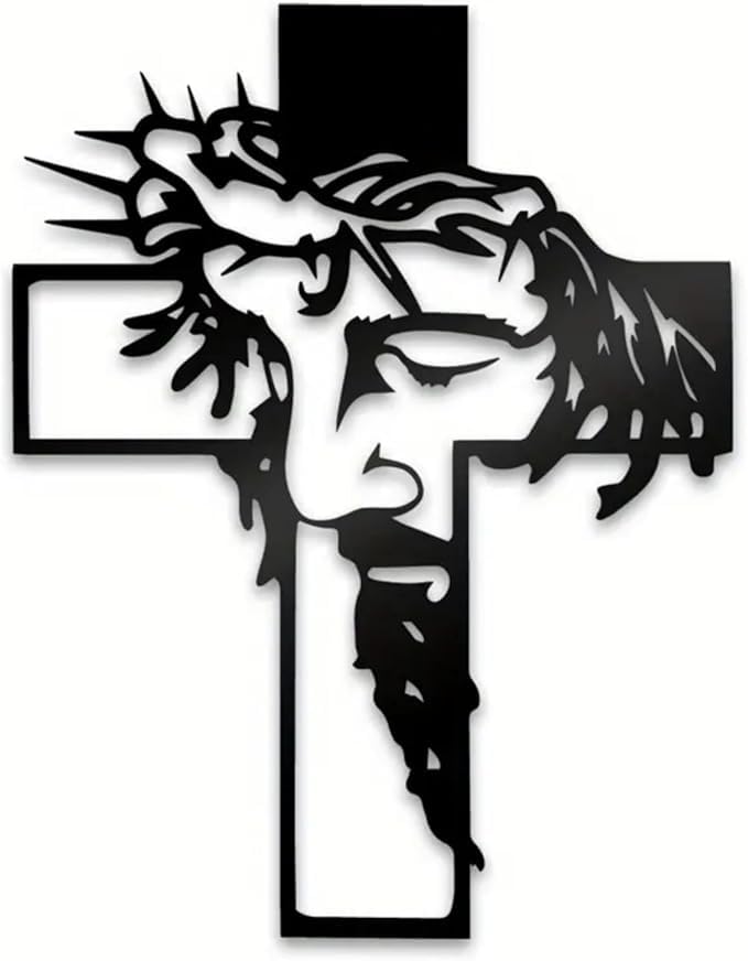 Modern Cross Metal Art Wall Hanging Ornaments - Christian Gifts for Women Religious Decor for Living Room & Home - Black Metal Wall Sculpture (9.84x12.59/25x32cm)