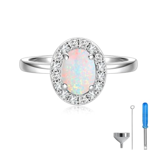 925 Sterling Silver Opal Cremation Urn Ring for Ashes Memorial Jewelry 8