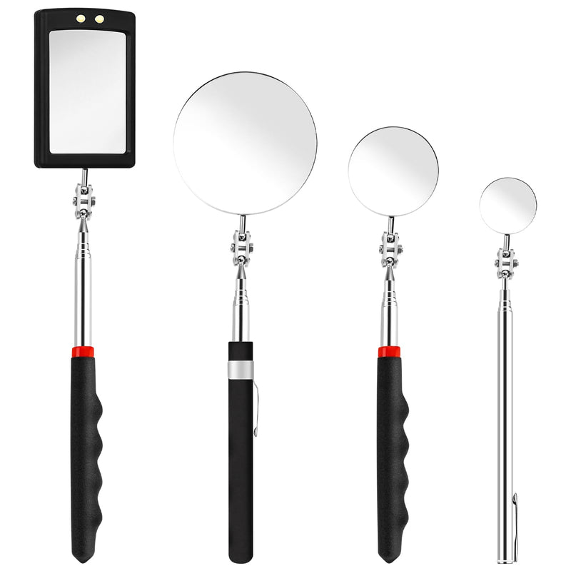 [Australia - AusPower] - 4 Pcs Telescoping Mirrors, LED Lighted Inspection Mirror Telescoping, 360 Rotation Mechanic Mirror Extendable, Flexible Telescopic Mirrors Tool for Checking Vehicle Observing Small Parts 