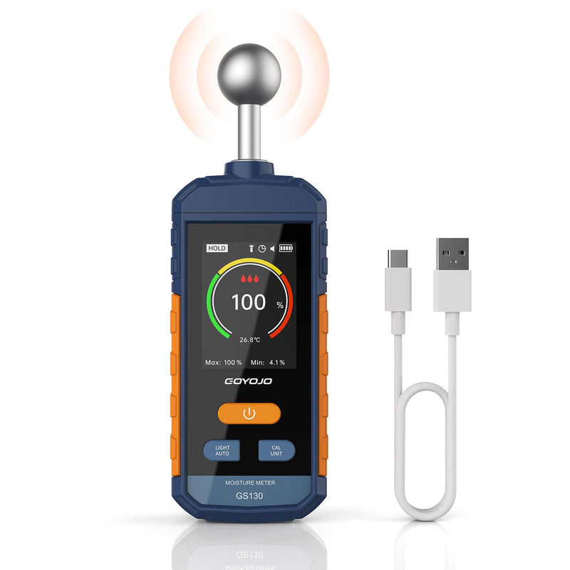 [Australia - AusPower] - Pinless Wood Moisture Meter for Walls & Drywall | Digital Moisture Detector, Concrete Moisture Meter & Firewood Reader | GS130 USB-C Rechargeable Humidity Tester 