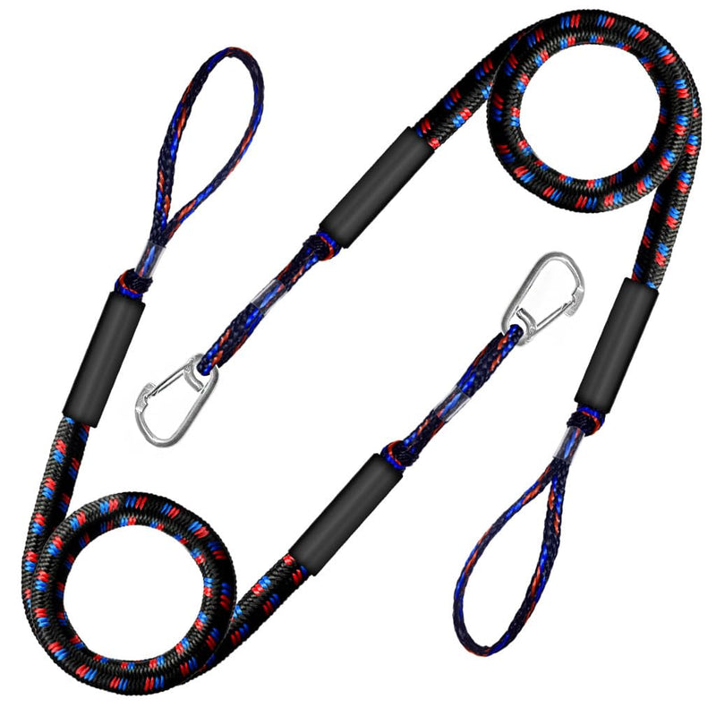 4-5.5ft, Bungee Dock Line with Stainless Steel Clip Safe Boat Rope Mooring String with Foam Float for Pontoon, Boat Accessories, Sea Doo,2 Pack (Red&Black&Blue) Red&Black&Blue 4FT-1Hook