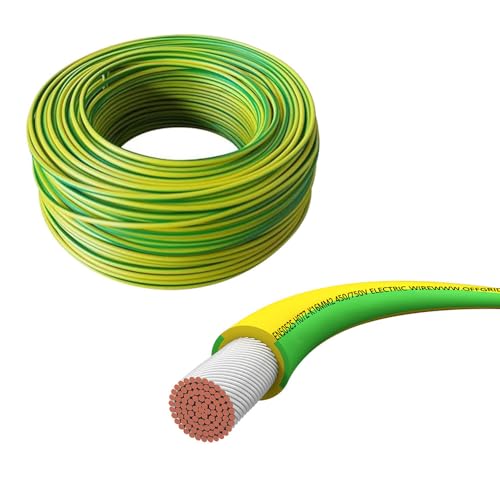 Offgridtec H07V-K Earth Cable 16 mm² 450/750 V (Green/Yellow, 5 m) | Fine-stranded copper conductor, flame retardant XLPO/PVC insulation, HAR certified, for fixed installation, high flexibility 5 metres Green-yellow wire (16 mm²)
