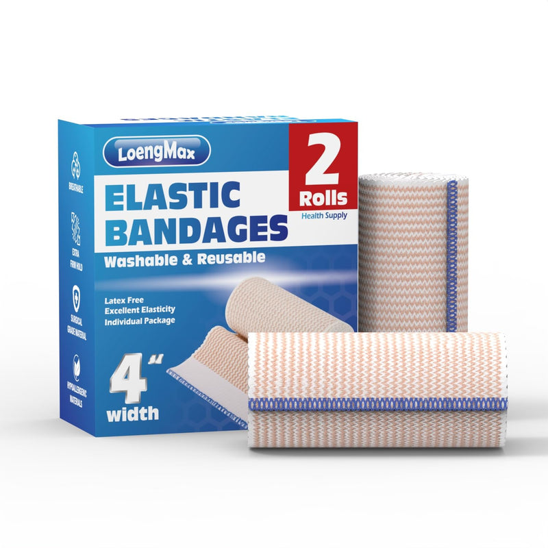 [Australia - AusPower] - Elastic Bandage Wrap 4” Wide, 2 Pack | High-Performance Compression Bandage Wrap | Reusable | Excellent Elasticity for Legs, Ankle, Knee, Tummy, Body, Wrist | Sports & Outdoors (2 Pack) 