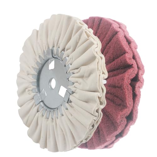 JUNLIXN 8-inch airway buffing wheels with 5/8-inch arbor, cotton and non-woven polishing wheels, 2-piece set