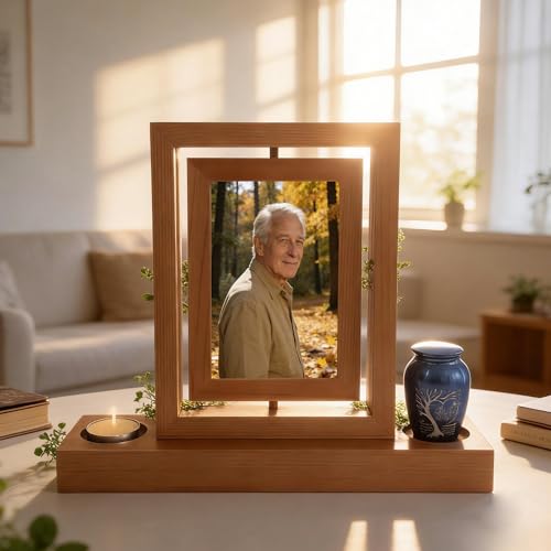 Picture Frame mini urn,Small urn for Ashes with Picture,Mini Cremation Urn Memorial Candle-Holder for Loss of Loved One Frame Hold a 4’’-6’’ Photo Small Keepsake urns