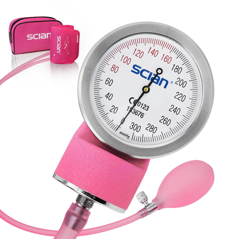 [Australia - AusPower] - SCIAN Manual Blood Pressure Cuff - Aneroid Sphygmomanometer with European Cuff 8.7-16.5" and D-Ring, Come with Carrying Bag for Nurse Doctor Senior Adult, Pink Pink (M Cuff 8.7-16.5") 