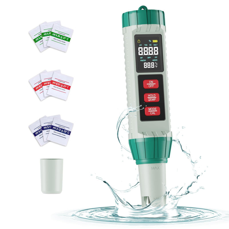 [Australia - AusPower] - 5 in 1 PH Meter & TDS Meter, TDS/EC/Salinity/Temp/PH Meter for Water, 0.01 High Accuracy Digital PH Tester PPM Meter, Water Quality Tester for Drinking Water/Garden/Pools/Wine/Food/Kitchen/Lab 