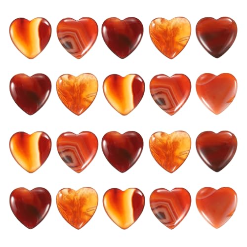 PATIKIL Heart Crystals Stone, 20 Pcs Natural Crystal Polished Love Gemstone Rose Quartz Pocket Bulk Set Balancing Meditation Gifts for Mother Women Birthday, Dark Red