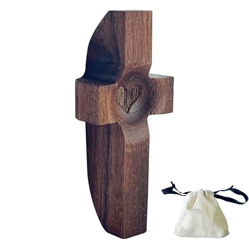 Cross my Heart，Small Wooden Cross，Encouragement Gifts Stress Relief, Pocket Handheld Prayer Crosses, Religious Gifts (1PCS) 1PCS