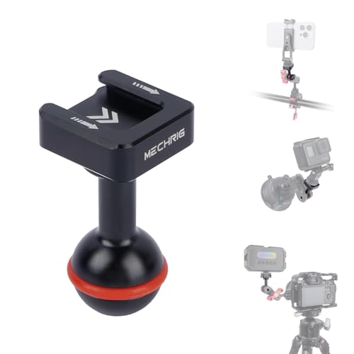 20mm Ball Head Cold Shoe Adapter, CNC Aluminum Camera Mount for DSLR Cameras, Phone Clamps, LED Lights, Microphones - Replacement for Mechrig Magic Arm Accessory(Cold Shoe Mount Ball Head 62009)