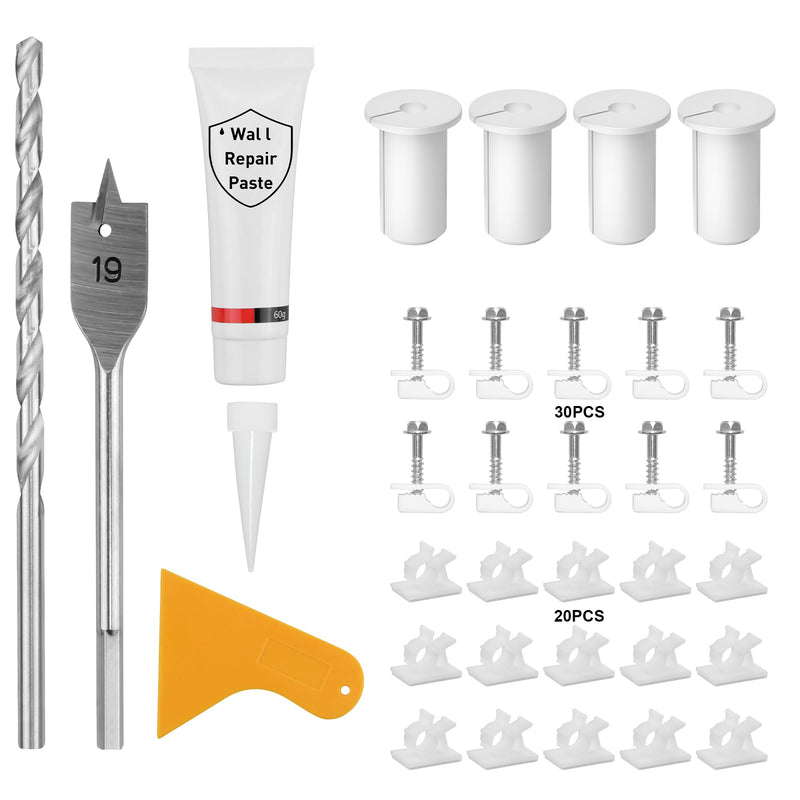 [Australia - AusPower] - Starlink Cable Routing Kit for 3/4inch Wall Hole 4 PCS White Cable Grommet for Starlink Wall Pass Through Kit with 3/4” Spade Drill Bit, 5/16" Cobalt Drill Bit, Wall Wires Cilp and Cabling Tools 3/4 Inch Kit 