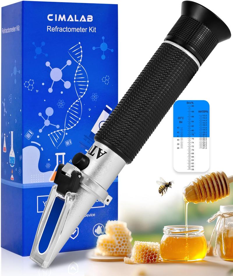 [Australia - AusPower] - Honey Refractometer for Moisture, Brix and Baume, Brix Meter Refractometer with ATC, (12-27% Honey Moisture, 58-90% Brix, 38-43° Baume), Refractometer Brix for Honey, Maple Syrup, Molasses, Fruit Jam 
