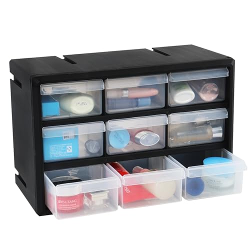 Guankan black plastic parts cabinet with 9 drawers for desktop craft storage