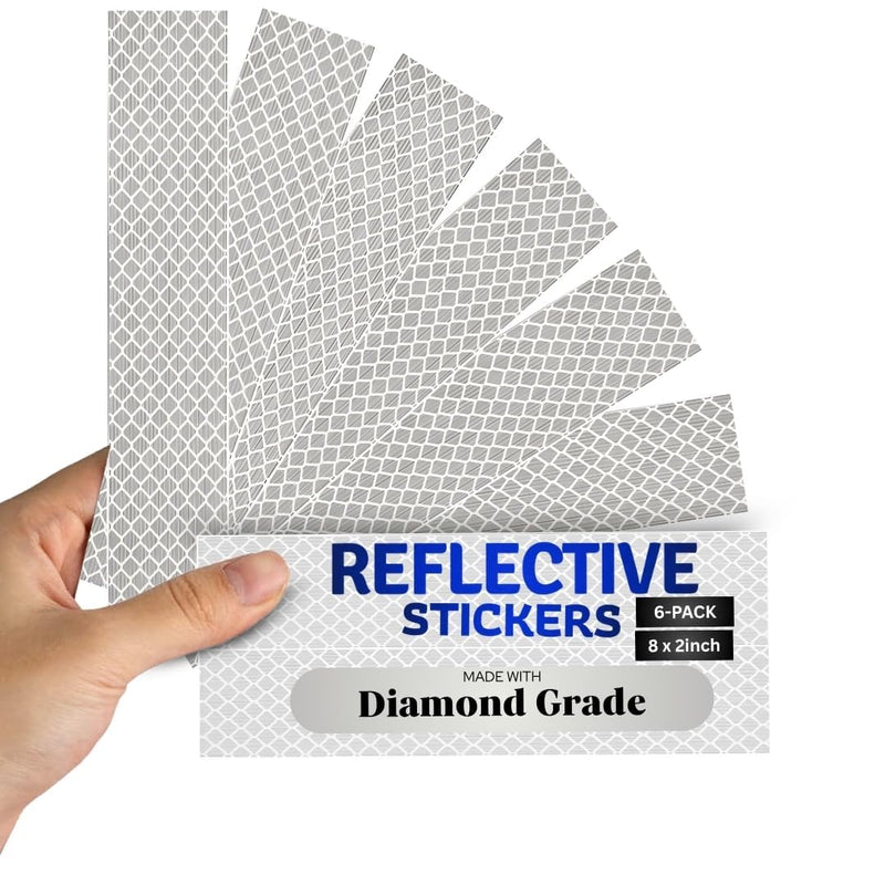 Made from 983 Diamond Grade Reflective Tape Stickers Strips Safety US DOT-C2/FMVSS108 Conspicuity Strong Adhesive High Visibility Trailer Trucks (White 2 inch x 8 inch, 6 piece) White 2inch x 8 inch, 6 piece