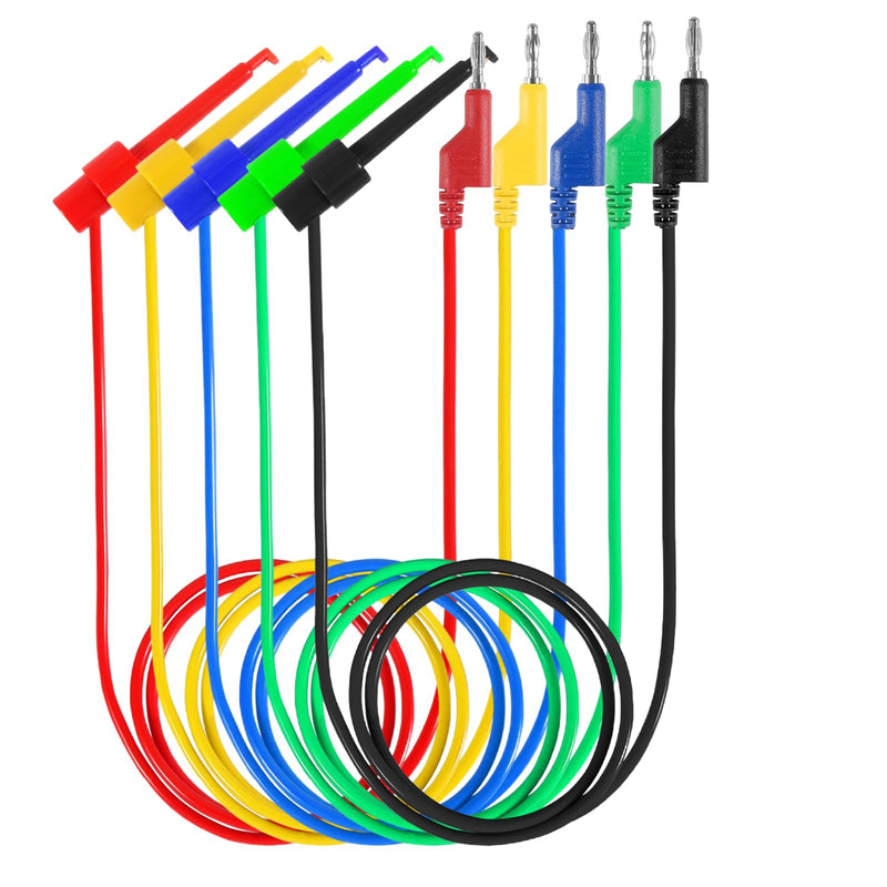 [Australia - AusPower] - Multimeter Test Lead Set, 5PCS Stackable 4MM Banana Plug to Test Hook, Flexible Testing Cable Wires 500V 5A for Multimeter Electrical Testing, 3.3FT/1M 