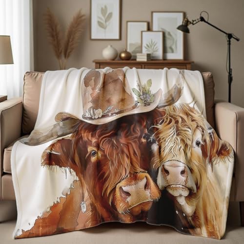 Printed Bed Blanket Highland Cow Gifts Throw Blanket Flannel Blanket Cattle Queen Size Farm Blanket for Country Farmhouse Animal Throws (59"x78") Highland Cow 2 59"x78"