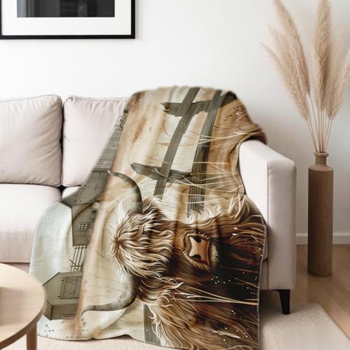 Printed Bed Blanket Highland Cow Blanket Queen Size Flannel Blanket Cattle Farm Animal Throw Blanket for Couch Sofa Living Room Travel Decor (49"x59") Highland Cow 4 49"x59"