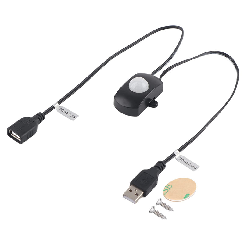 PIR USB Switch 2A DC 5-24V IR Motion Sensor Switch Detector Automatic Switch for LED Strip Corridors Bathroom Garages (Black) Black