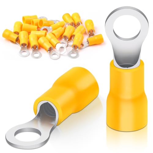 Bolatus Pack of 20 Ring Cable Lugs 4.0-6.0 mm² Hole Diameter M5 Cable Lugs Partially Insulated PVC Cable Eyelets Made of Red Copper Tinned (Yellow) 4.0-6.0mm² M5 yellow