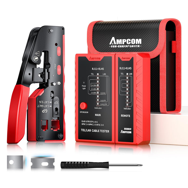 [Australia - AusPower] - AMPCOM Pass Through RJ45 Crimp Tool 1PC and LAN & TEL Continuity Test Tool 1 PC for CAT5E/6/6A/7/8 UTP & STP 