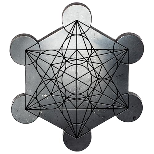 Shungite Charging Plate Metatron - Polished Finish - Engraving of the Sacral Symbol Cube of Metatron - Charging Plate for Crystals Plant and Drinking - Each one has a Certificate of Authenticity