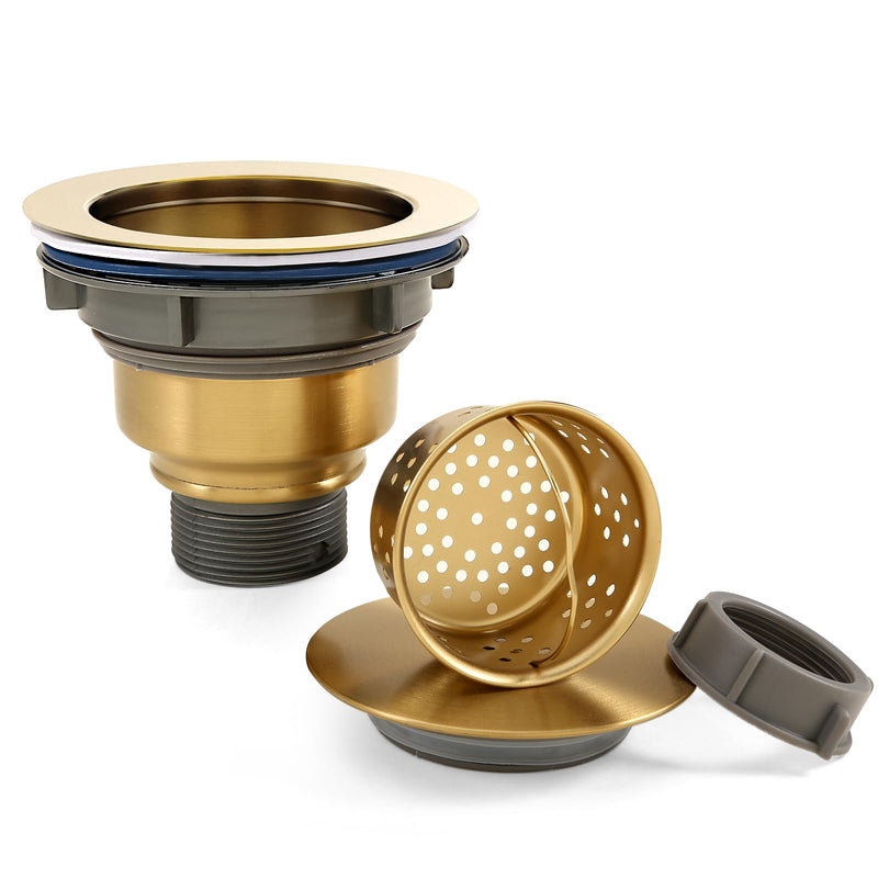 3 1/2" Kitchen Sink Drain Kit Replacement Sink Drain Assembly Removable 304 Stainless Steel Deepen Sink Strainer Basket with Sealing Cover for Kitchen Laundry Room RV(Gold) Gold
