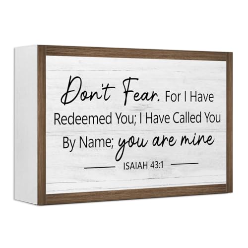 Don't Fear Isaiah 43:1 Bible Verse Wooden Box Sign Desk Decor,Rustic Scripture Wood Block Plaque Sign for Christian Farmhouse Home Office Shelf Tabletop Wall Decor