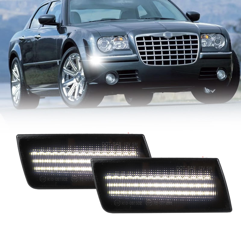 Smoked White LED Side Marker Lights Compatible with Chrysler 300 300C Sedan Base Touring SRT8 Limited 2005-2014 Front Side Indicator Lamps 2PCS (White Light) White Light