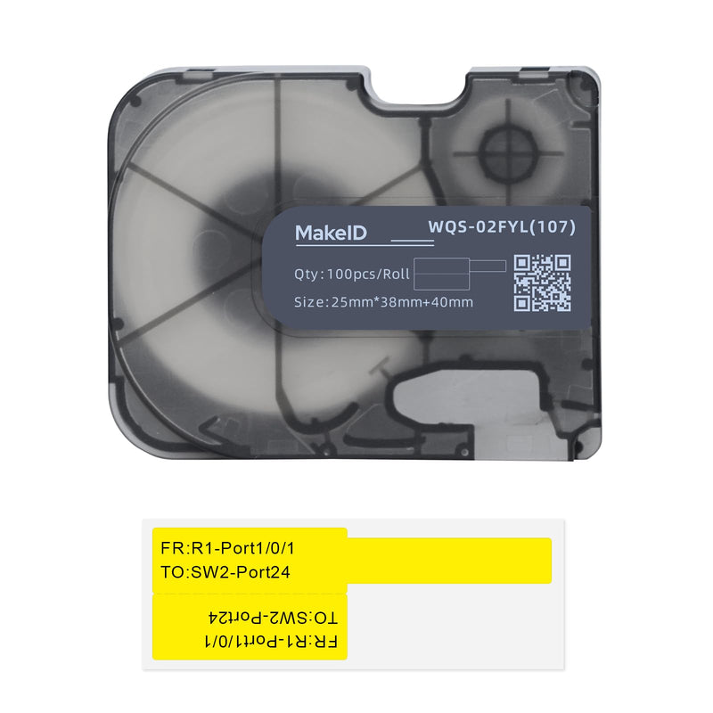 MakeID P31&P31S P-Flag Matte Polypropylene Labels with Ribbon Label, Indoor Outdoor Wire and Cable, DataCom Labeling, Black on Yellow - 100pcs/roll 0.98"H x 1.50"W(100 Labels)