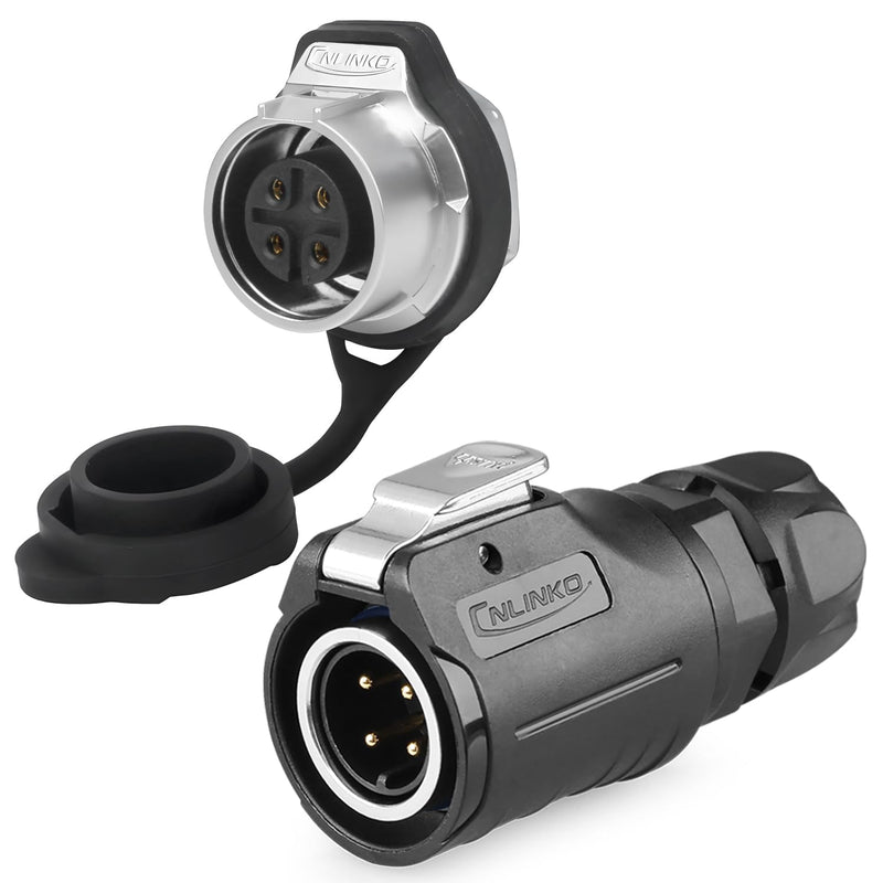 [Australia - AusPower] - CNLINKO LP-16 4 Pin Circular Aviation Connector Kit Male Plug and Female Socket M16 IP68 Waterproof, PBT Plastic Shell Quick Plug (4 Pin Single Set) 4-Pin Single-Hole Socket Set 