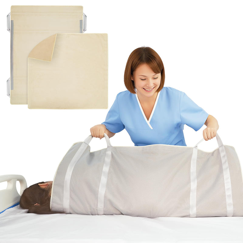 [Australia - AusPower] - Underpad and Positioning Bed Pad dismountable Washable Waterproof Incontinence pad underpad with Reinforced Handles Transfer Sheet pad for Turning Inconvenience Care 34"× 45" （Grey） 