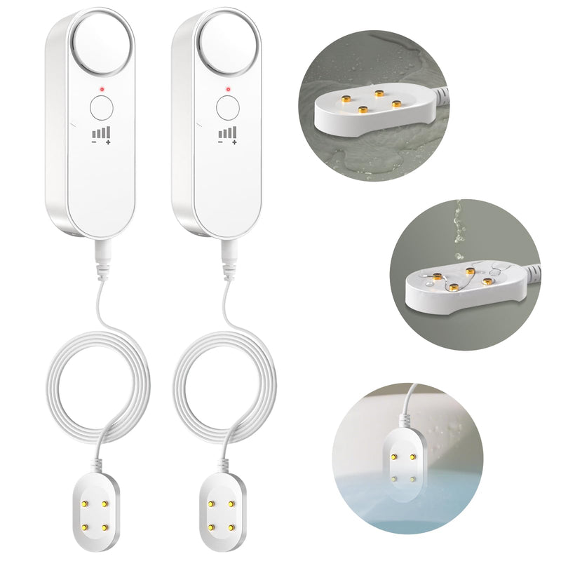 [Australia - AusPower] - Daytech 3in1 Water Alarm for Basements with 6.5ft Detection Cable, Water Sensor for Bathroom, Water Leak Detectors for Home/RV/Kitchen,Sump Pump Alarm for Water Heater/Washing Machine/Sink (2 Pack) White A 2 Pack 