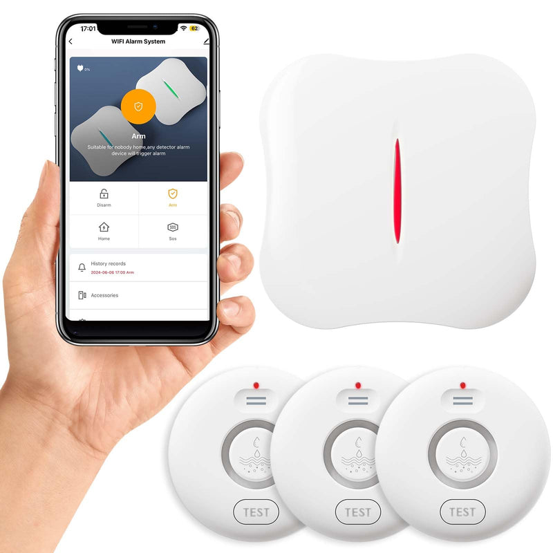 [Australia - AusPower] - WiFi Water Leak Detectors for Home 3 Pack, Wireless Smart Water Leak Sensor, 120dB Adjustable Water Sensor Alarm Leak Detector, APP Alerts, 3 Water Sensors & 1 Hub for Kitchen, Bathroom, Sink, Laundry WD71 water alarm *3+Hub 