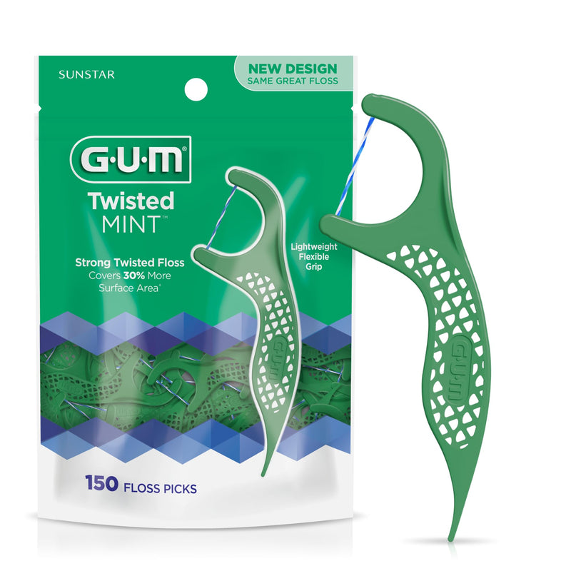[Australia - AusPower] - GUM Twisted Mint Floss Picks - Twisted Threads, Shred-Resistant Floss, Easy Grip Handle, 150 Count (Pack of 1) 150 Foot (Pack of 1) 
