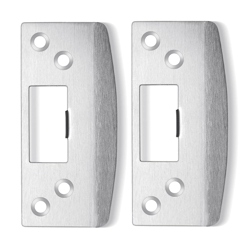 Oversized Door Strike Plates 2 Pack, Heavy Duty Version, Extra Large Striker Plate, Reinforced Enlarged Strike with Large Hole, Fix Door Won't Latch in, Extended to Cover Worn Slot Satin Nickel