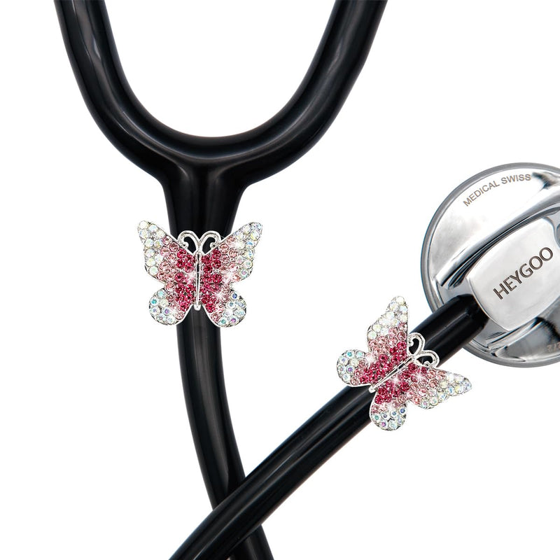 [Australia - AusPower] - 2 Pack AB Pink Butterfly Bling Stethoscope Charms, Stethoscope Id Name Tag for Doctor Nurse Christmas Gift ABPink Butterfly 