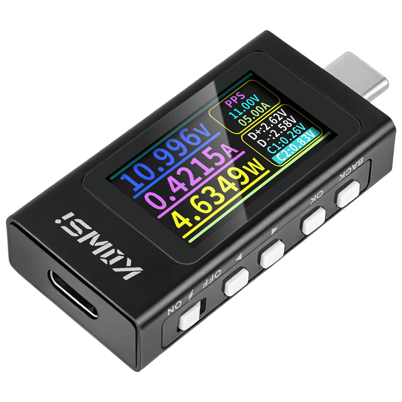[Australia - AusPower] - USB C Power Meter USB C Tester, 3-36V 0-12A PD3.1 QC4.0 PDO Decoding High Precision Two-Way Measurement Voltage Current Capacity Voltmeter Ammeter Detector Digital Tester Multimeter for Charger Cable 