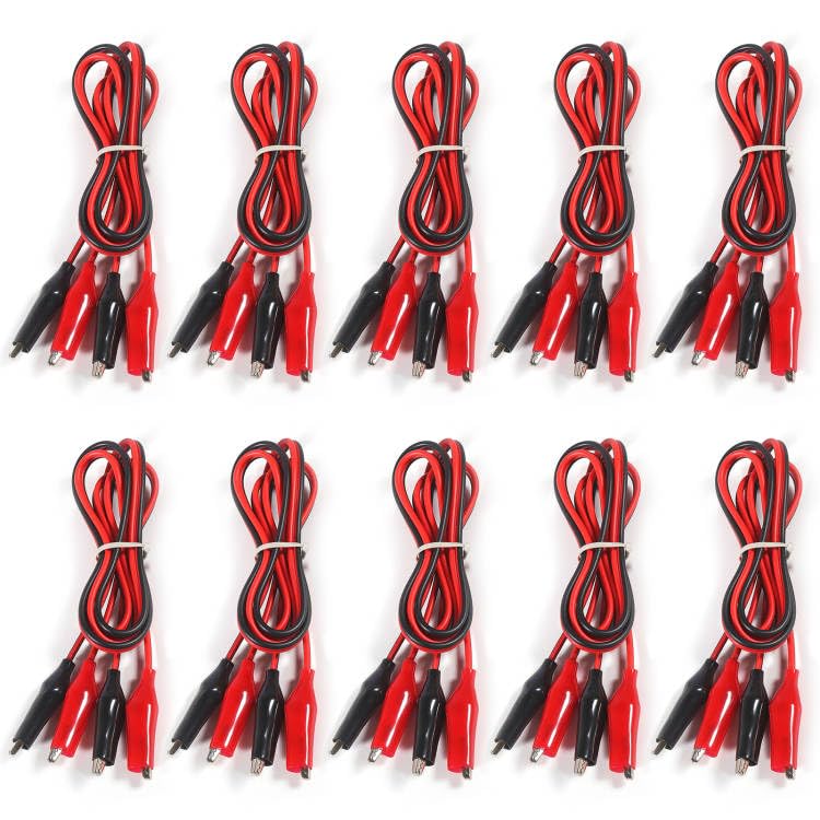 [Australia - AusPower] - 10 Groups Alligator Clips Electrical Insulated Test Leads 1M/39.37inch Double-Ended Jumper Wire for Electrical Testing(Red Black) 
