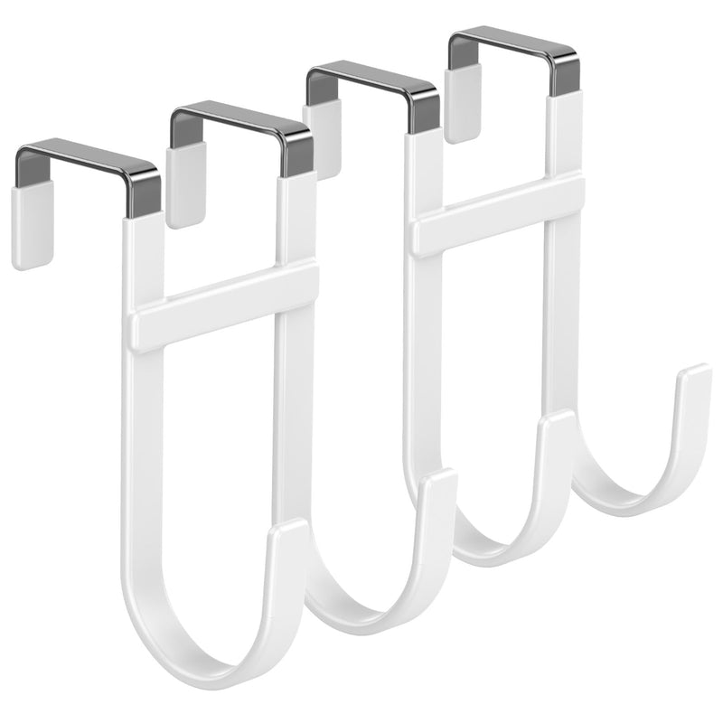 [Australia - AusPower] - FYY Over The Door Hooks - 2 Pack Heavy Duty Dual-Hook Organizer Hanger with Non-Slip Rubber for Towels, Clothes, Hats & Bags Use in Bathroom, Bedroom, Kitchen - Fits Interior Doors Up to 1 3/8" White 5.12" Long, Fit Interior Doors Up to 1 3/8" 